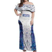 Custom New Zealand Aotearoa Off Shoulder Maxi Dress Purple Maori Paua Shell Indigenous LT9 Women Purple - Polynesian Pride