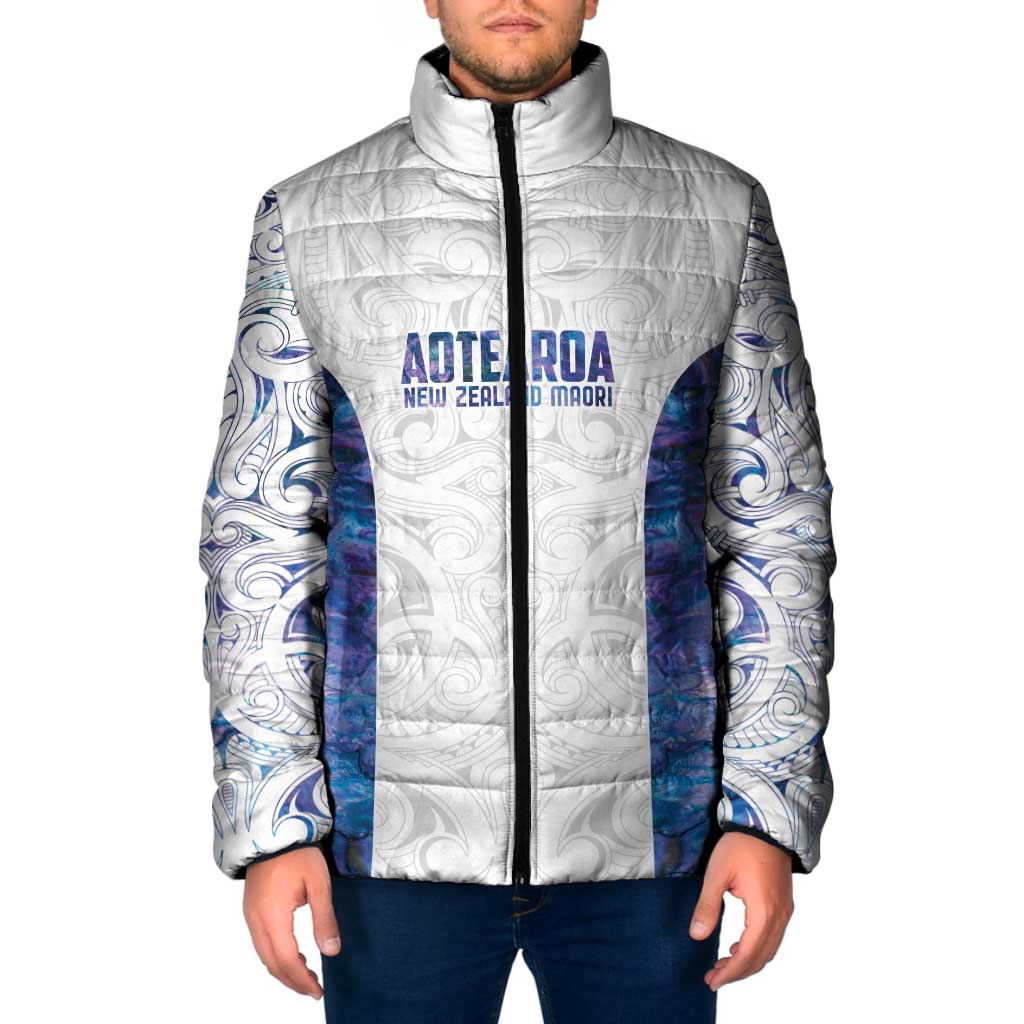Custom New Zealand Aotearoa Padded Jacket Purple Maori Paua Shell Indigenous LT9 Men Purple - Polynesian Pride