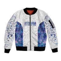 Custom New Zealand Aotearoa Sleeve Zip Bomber Jacket Purple Maori Paua Shell Indigenous LT9 Unisex Purple - Polynesian Pride