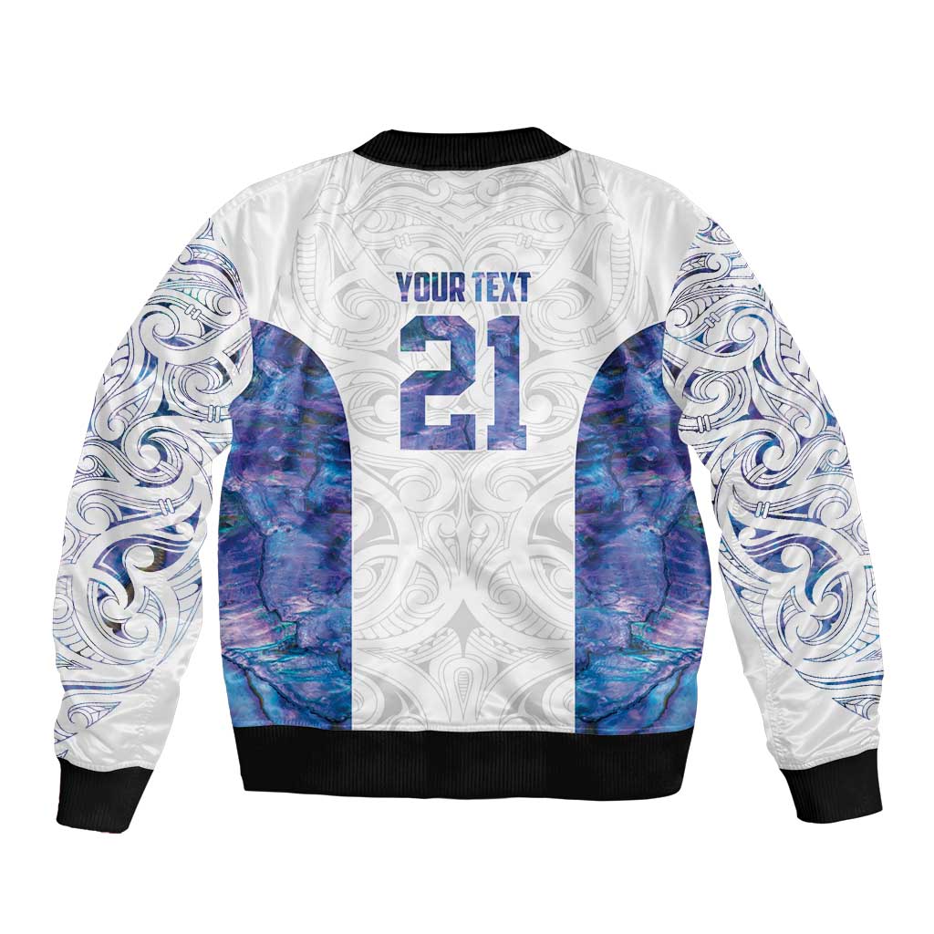 Custom New Zealand Aotearoa Sleeve Zip Bomber Jacket Purple Maori Paua Shell Indigenous LT9 - Polynesian Pride