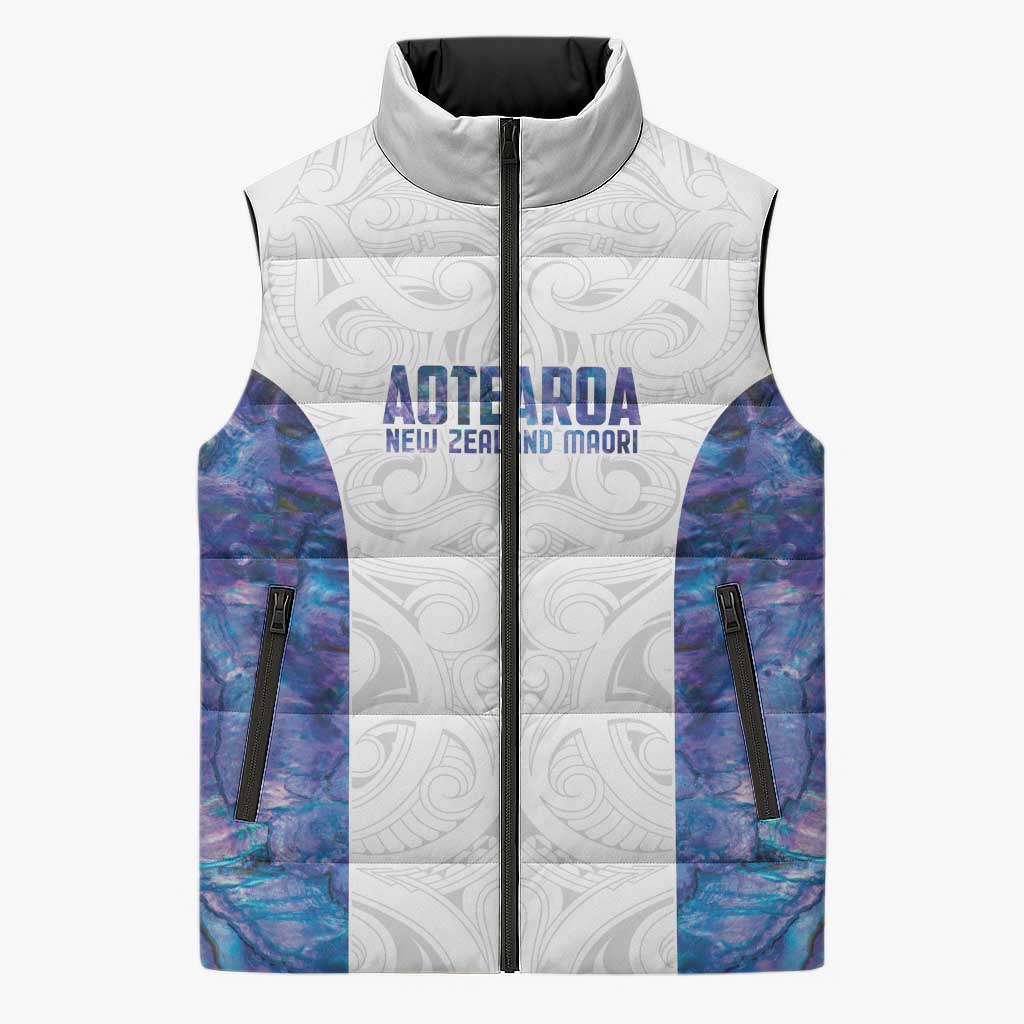 Custom New Zealand Aotearoa Sleeveless Puffer Jacket Purple Maori Paua Shell Indigenous LT9 Unisex Purple - Polynesian Pride
