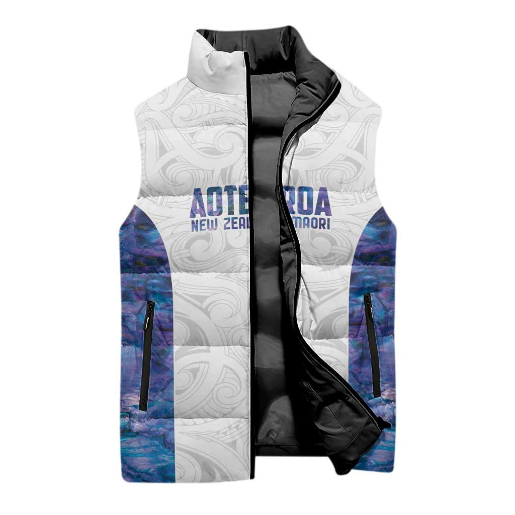 Custom New Zealand Aotearoa Sleeveless Puffer Jacket Purple Maori Paua Shell Indigenous LT9 - Polynesian Pride