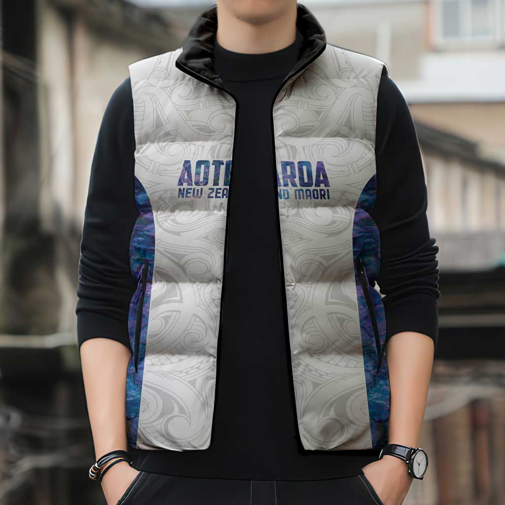 Custom New Zealand Aotearoa Sleeveless Puffer Jacket Purple Maori Paua Shell Indigenous LT9 - Polynesian Pride