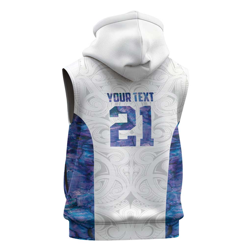 Custom New Zealand Aotearoa Sleeveless Zip Hoodie Purple Maori Paua Shell Indigenous - Polynesian Pride