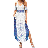 Custom New Zealand Aotearoa Summer Maxi Dress Purple Maori Paua Shell Indigenous - Polynesian Pride