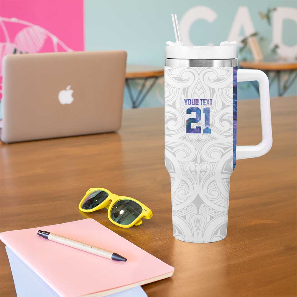 Custom New Zealand Aotearoa Tumbler With Handle Purple Maori Paua Shell Indigenous - Polynesian Pride