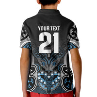 World Cricket Custom New Zealand Kid Polo Shirt Kia kaha nga Potae Pango