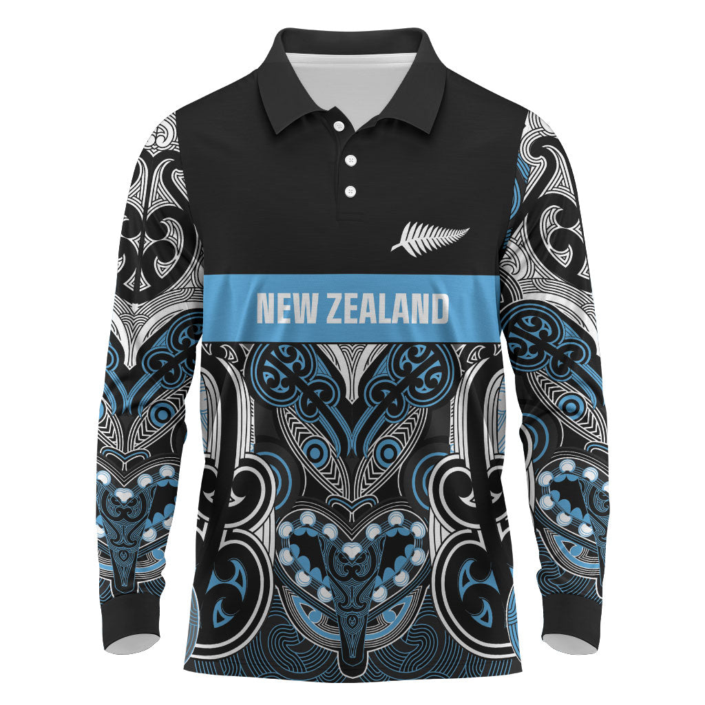 World Cricket Custom New Zealand Long Sleeve Polo Shirt Kia kaha nga Potae Pango