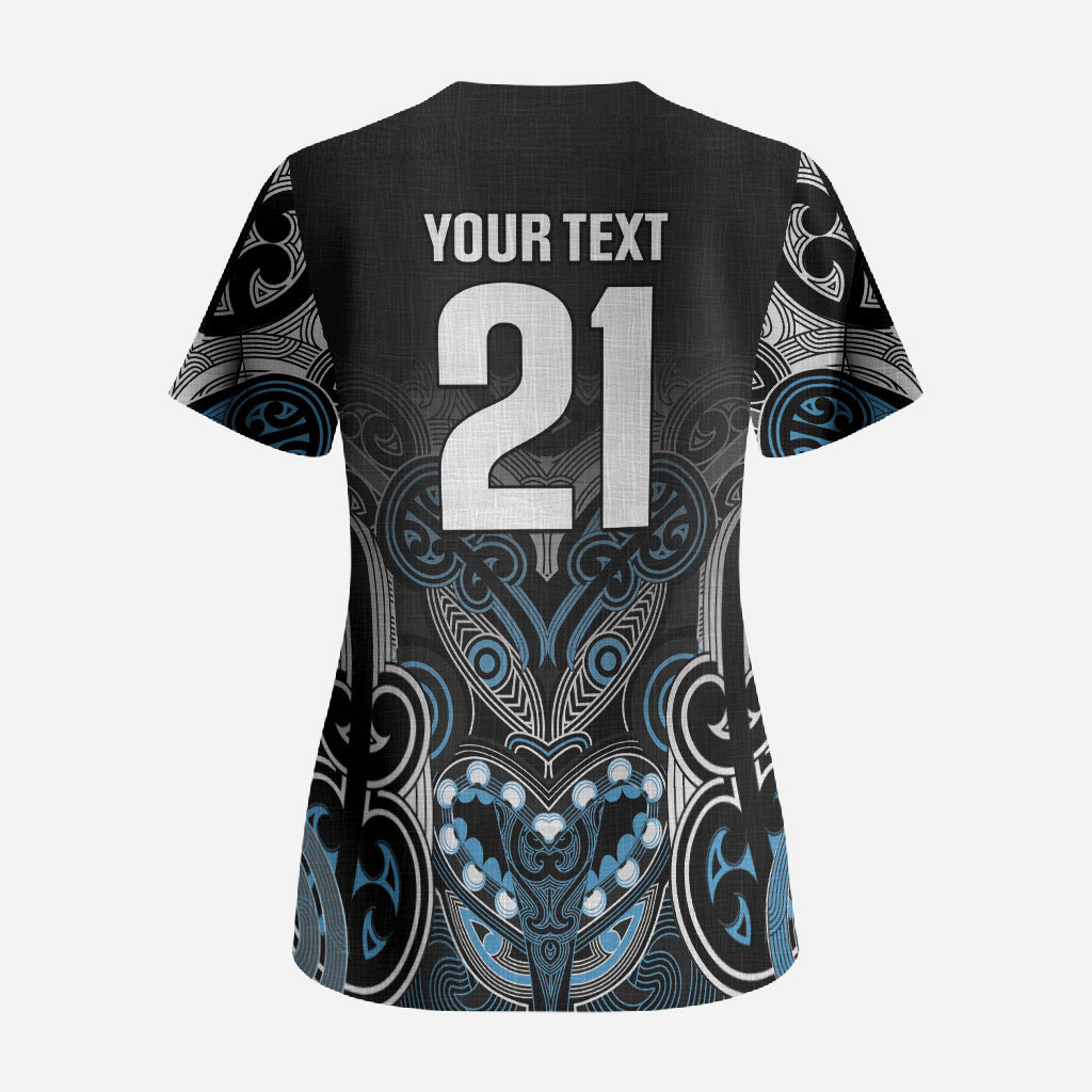 World Cricket Custom New Zealand Scrub Top Kia kaha nga Potae Pango
