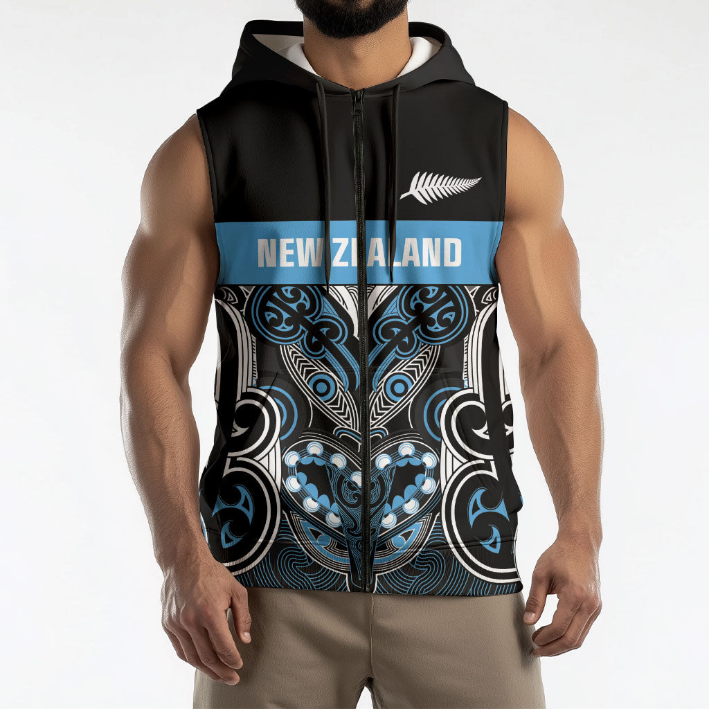 World Cricket Custom New Zealand Sleeveless Zip Hoodie Kia kaha nga Potae Pango