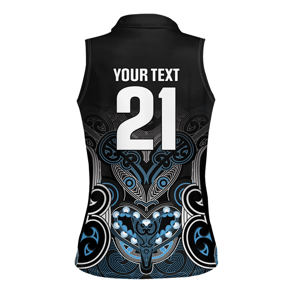 World Cricket Custom New Zealand Women Sleeveless Polo Shirt Kia kaha nga Potae Pango