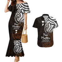Your Matter Suicide Prevention Couples Matching Mermaid Dress and Hawaiian Shirt Gold Polynesian Tribal LT9 Gold - Polynesian Pride