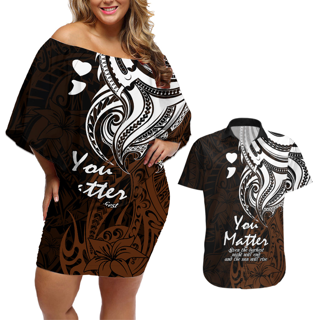 Your Matter Suicide Prevention Couples Matching Off Shoulder Short Dress and Hawaiian Shirt Gold Polynesian Tribal LT9 Gold - Polynesian Pride