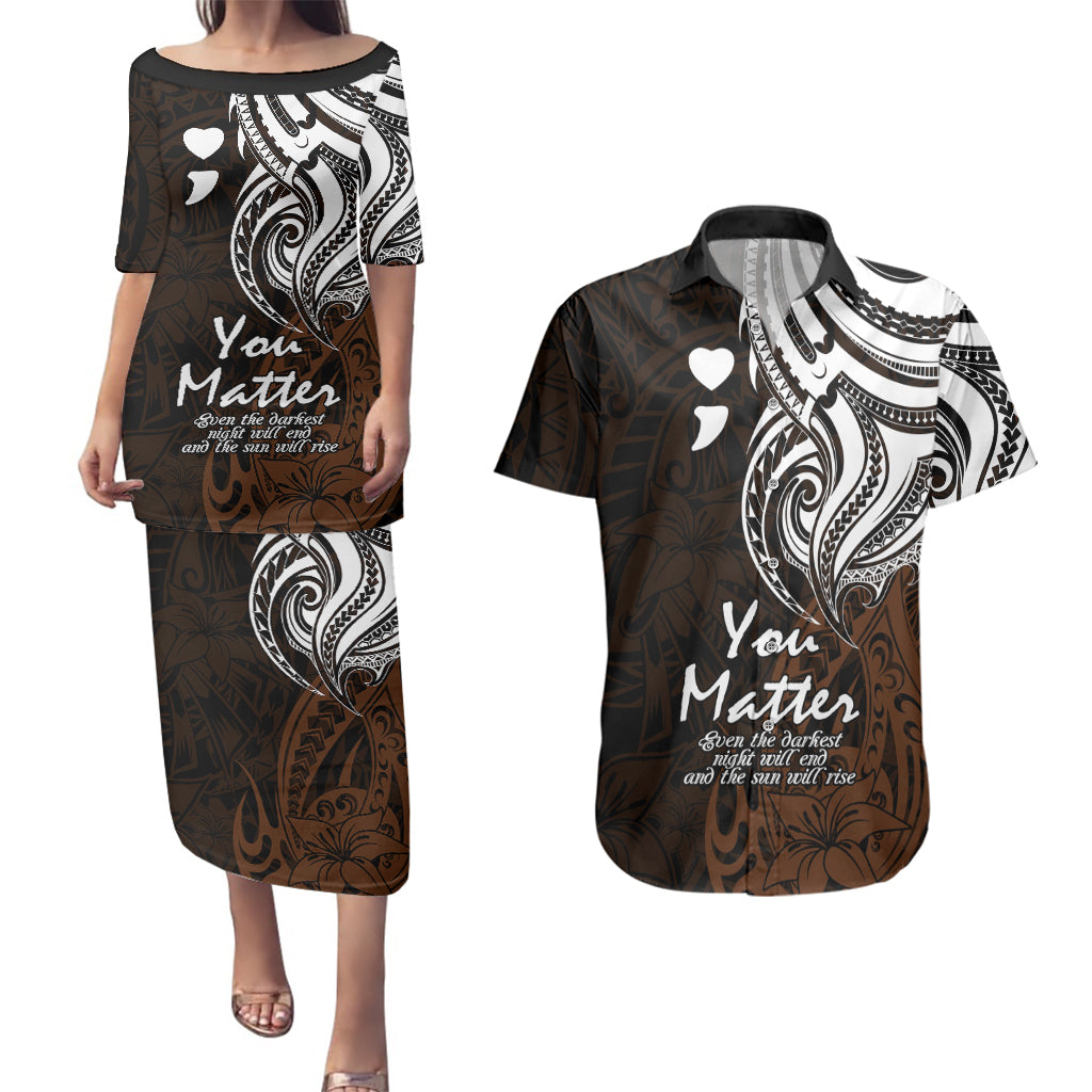 Your Matter Suicide Prevention Couples Matching Puletasi Dress and Hawaiian Shirt Gold Polynesian Tribal LT9 Gold - Polynesian Pride