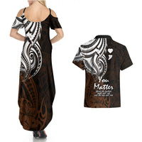 Your Matter Suicide Prevention Couples Matching Summer Maxi Dress and Hawaiian Shirt Gold Polynesian Tribal LT9 - Polynesian Pride