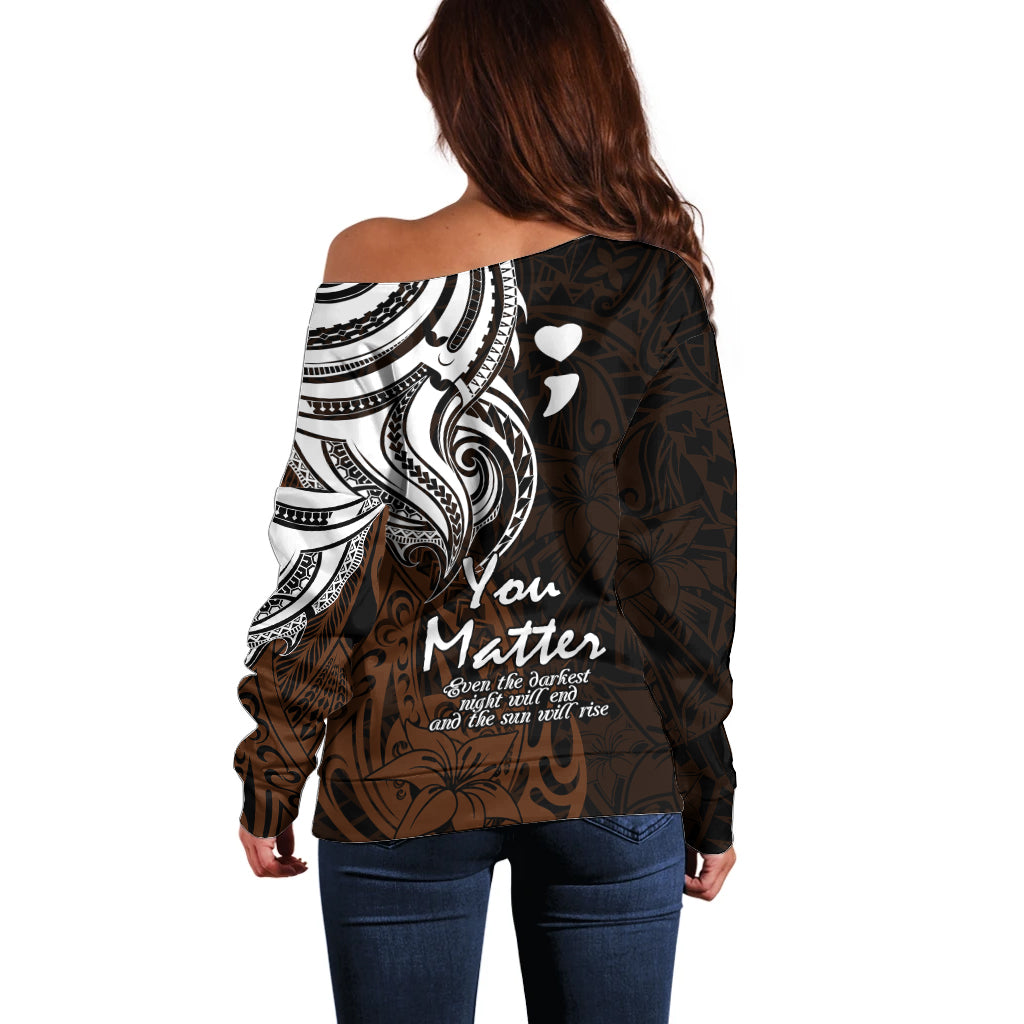 Your Matter Suicide Prevention Off Shoulder Sweater Gold Polynesian Tribal LT9 - Polynesian Pride