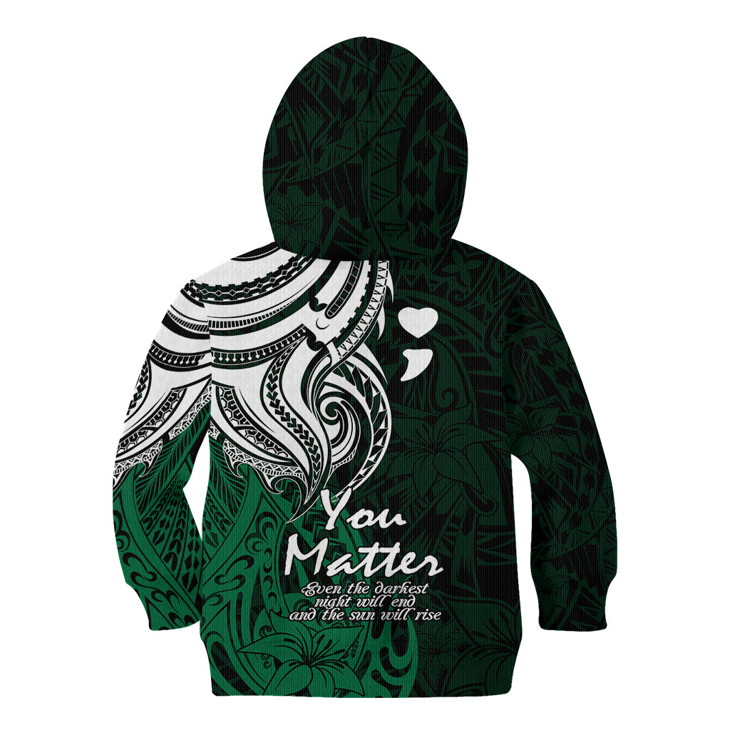 Your Matter Suicide Prevention Kid Hoodie Green Polynesian Tribal LT9 - Polynesian Pride