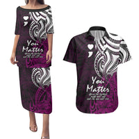 Your Matter Suicide Prevention Couples Matching Puletasi Dress and Hawaiian Shirt Pink Polynesian Tribal LT9 Pink - Polynesian Pride