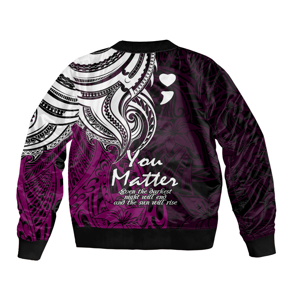 Your Matter Suicide Prevention Sleeve Zip Bomber Jacket Pink Polynesian Tribal LT9 - Polynesian Pride