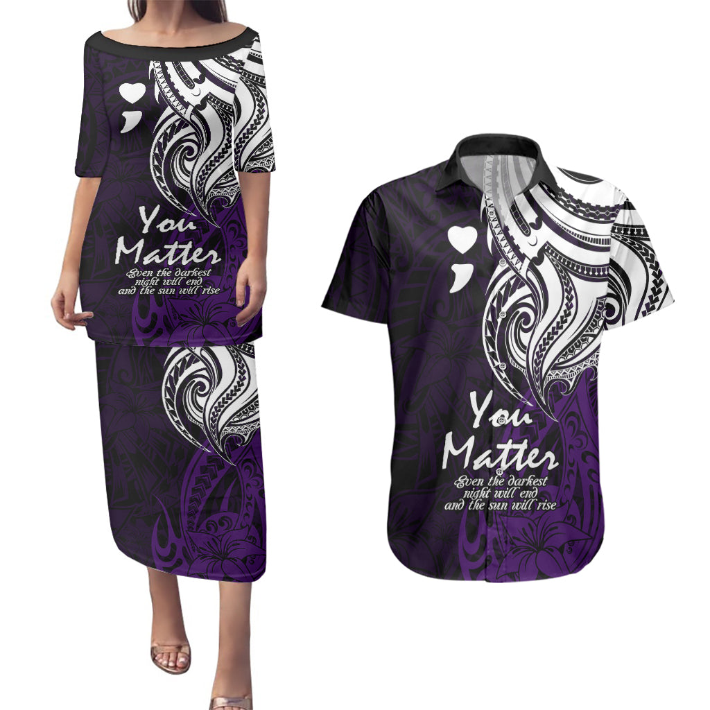 Your Matter Suicide Prevention Couples Matching Puletasi Dress and Hawaiian Shirt Purple Polynesian Tribal LT9 Purple - Polynesian Pride