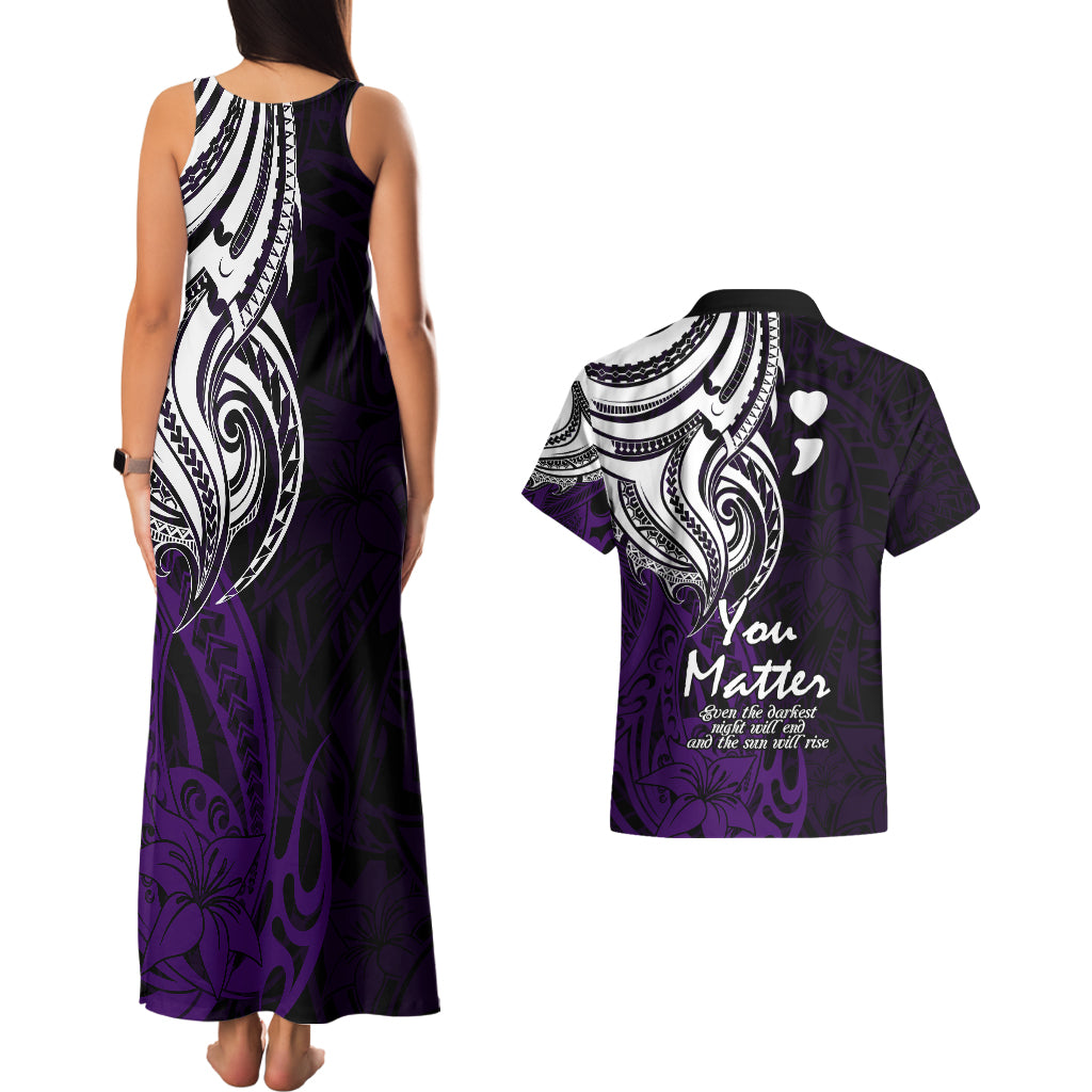 Your Matter Suicide Prevention Couples Matching Tank Maxi Dress and Hawaiian Shirt Purple Polynesian Tribal LT9 - Polynesian Pride