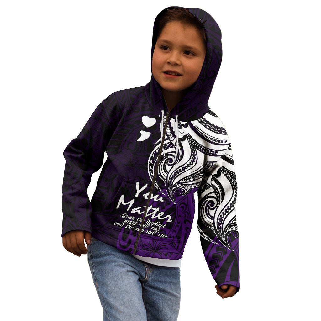 Your Matter Suicide Prevention Kid Hoodie Purple Polynesian Tribal LT9 - Polynesian Pride