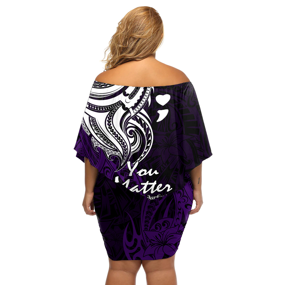 Your Matter Suicide Prevention Off Shoulder Short Dress Purple Polynesian Tribal LT9 - Polynesian Pride