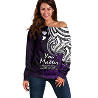 Your Matter Suicide Prevention Off Shoulder Sweater Purple Polynesian Tribal LT9 Women Purple - Polynesian Pride