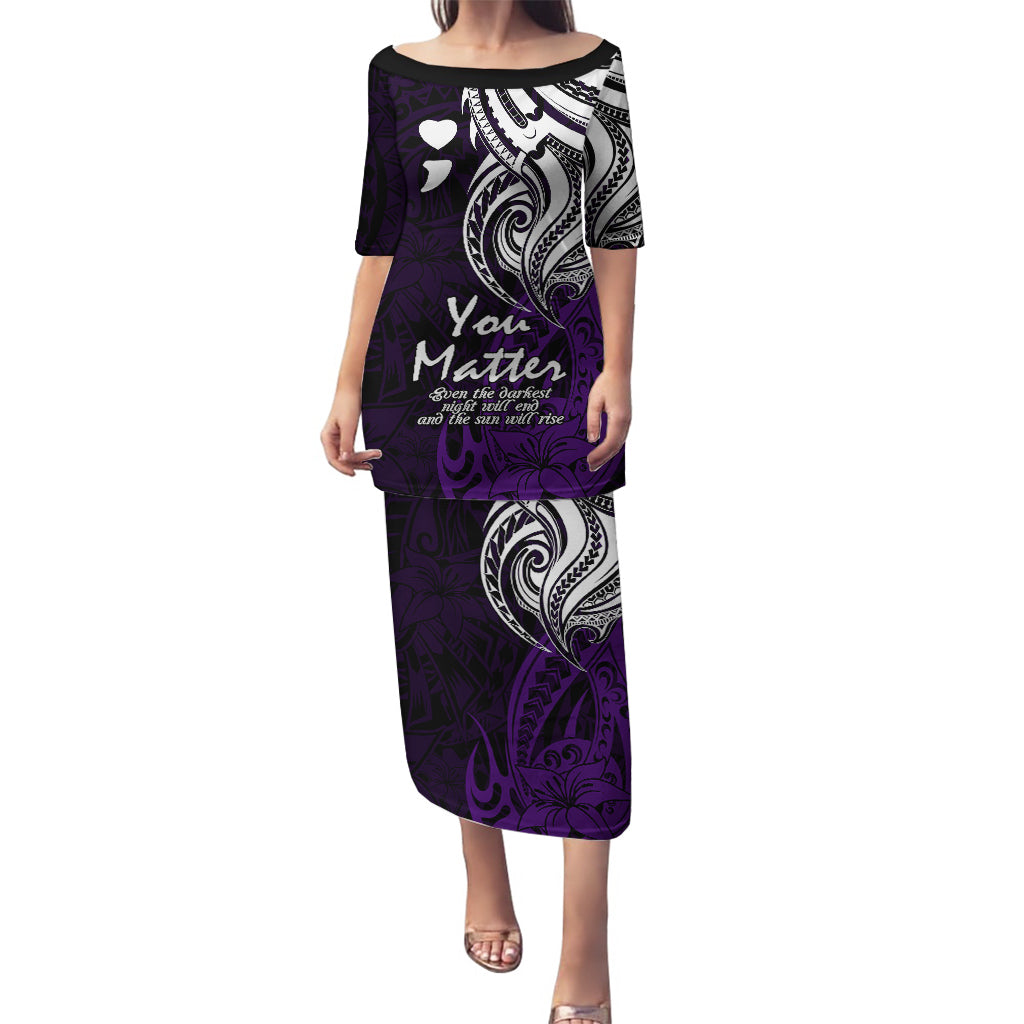 Your Matter Suicide Prevention Puletasi Purple Polynesian Tribal LT9 Long Dress Purple - Polynesian Pride