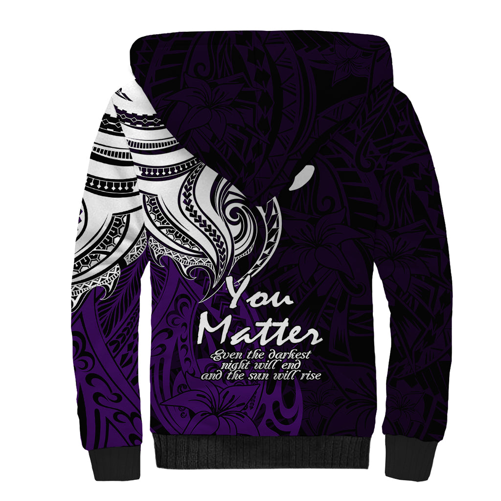 Your Matter Suicide Prevention Sherpa Hoodie Purple Polynesian Tribal LT9 - Polynesian Pride