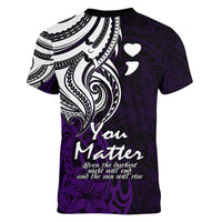 Your Matter Suicide Prevention Women V Neck T Shirt Purple Polynesian Tribal LT9 - Polynesian Pride