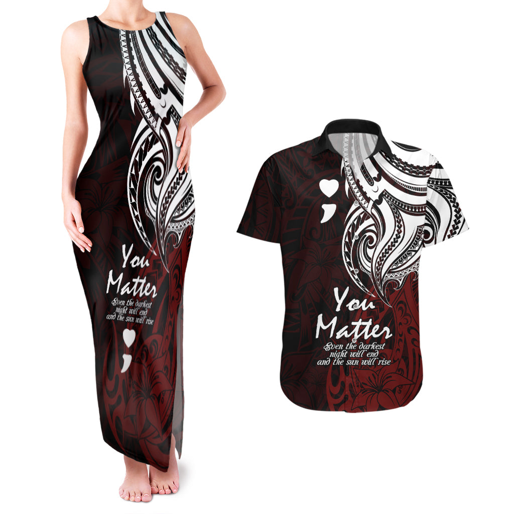 Your Matter Suicide Prevention Couples Matching Tank Maxi Dress and Hawaiian Shirt Red Polynesian Tribal LT9 Red - Polynesian Pride