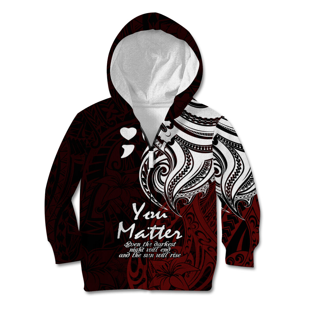 Your Matter Suicide Prevention Kid Hoodie Red Polynesian Tribal LT9 Zip Hoodie Red - Polynesian Pride