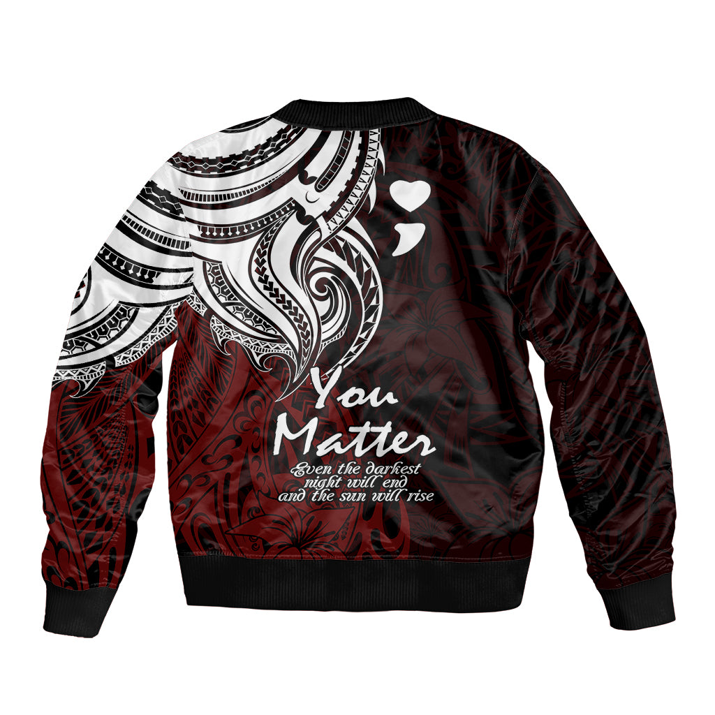 Your Matter Suicide Prevention Sleeve Zip Bomber Jacket Red Polynesian Tribal LT9 - Polynesian Pride