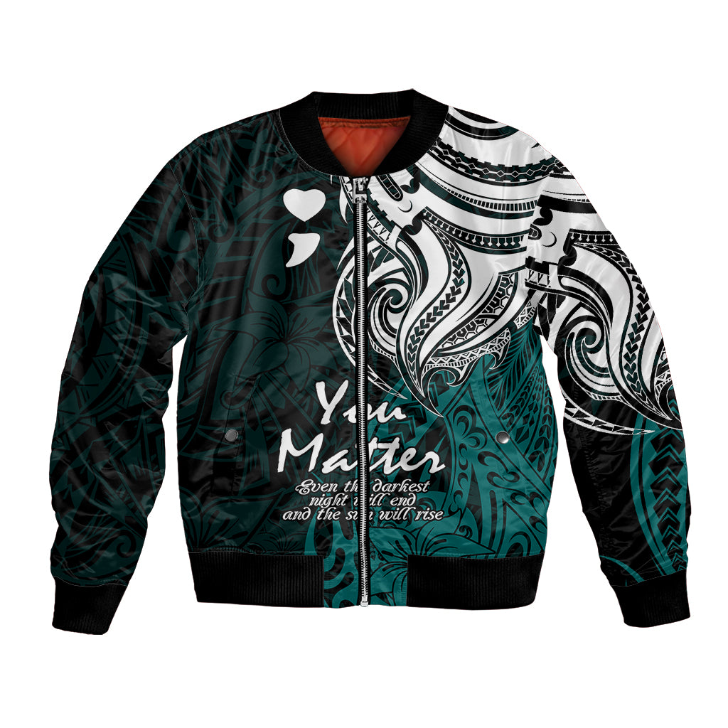 Your Matter Suicide Prevention Bomber Jacket Turqoise Polynesian Tribal LT9 Unisex Turquoise - Polynesian Pride