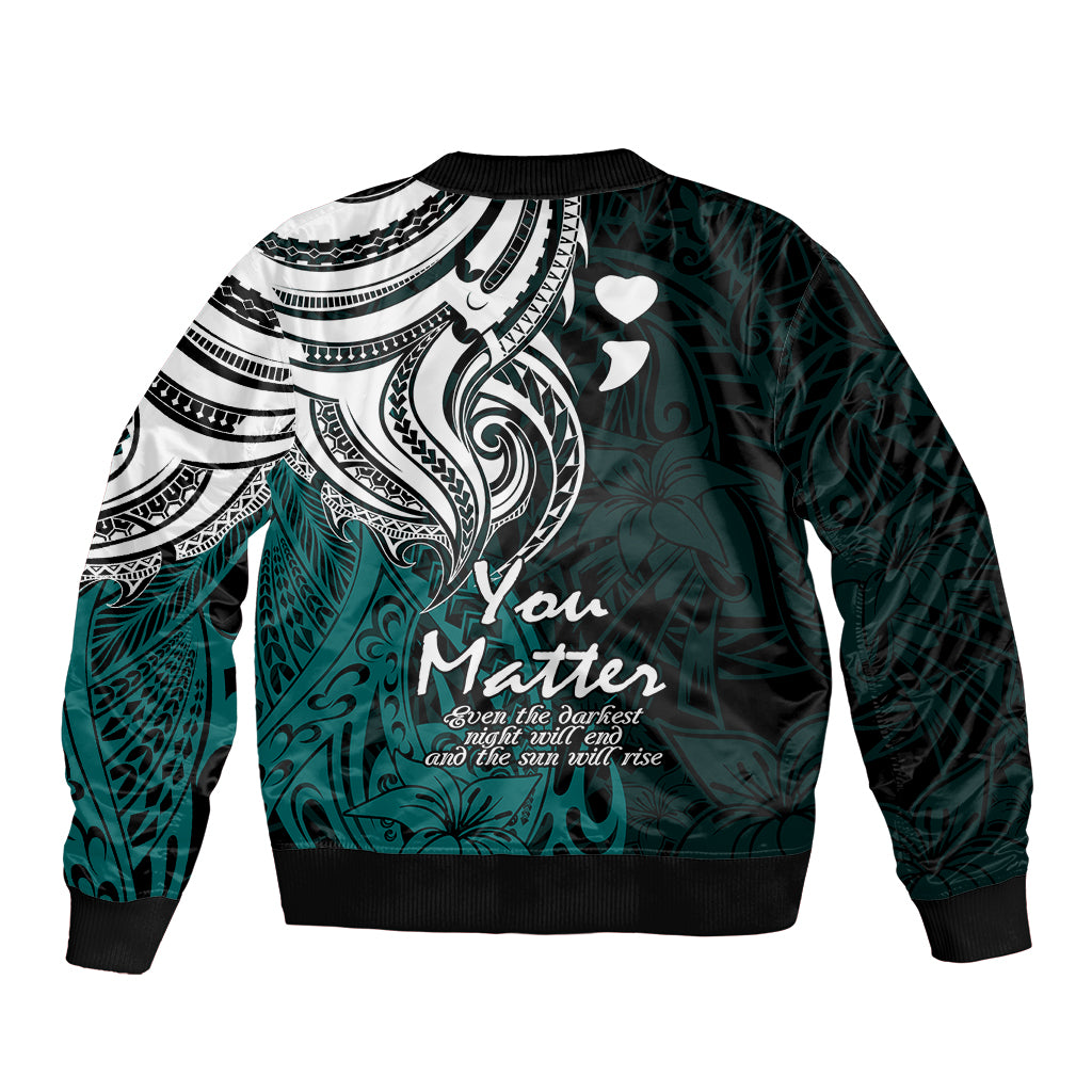 Your Matter Suicide Prevention Bomber Jacket Turqoise Polynesian Tribal LT9 - Polynesian Pride