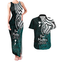 Your Matter Suicide Prevention Couples Matching Tank Maxi Dress and Hawaiian Shirt Turqoise Polynesian Tribal LT9 Turquoise - Polynesian Pride