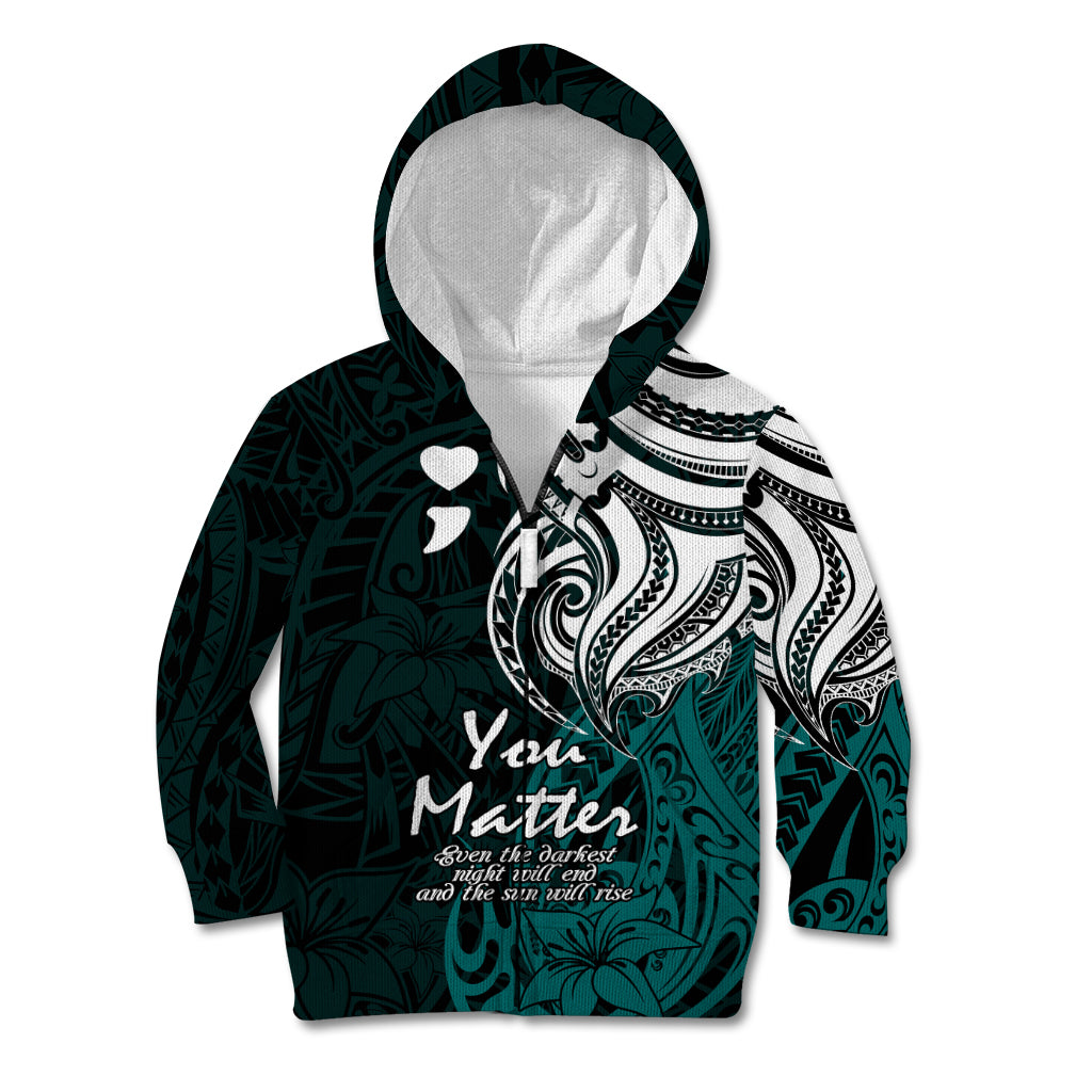 Your Matter Suicide Prevention Kid Hoodie Turqoise Polynesian Tribal LT9 Zip Hoodie Turquoise - Polynesian Pride