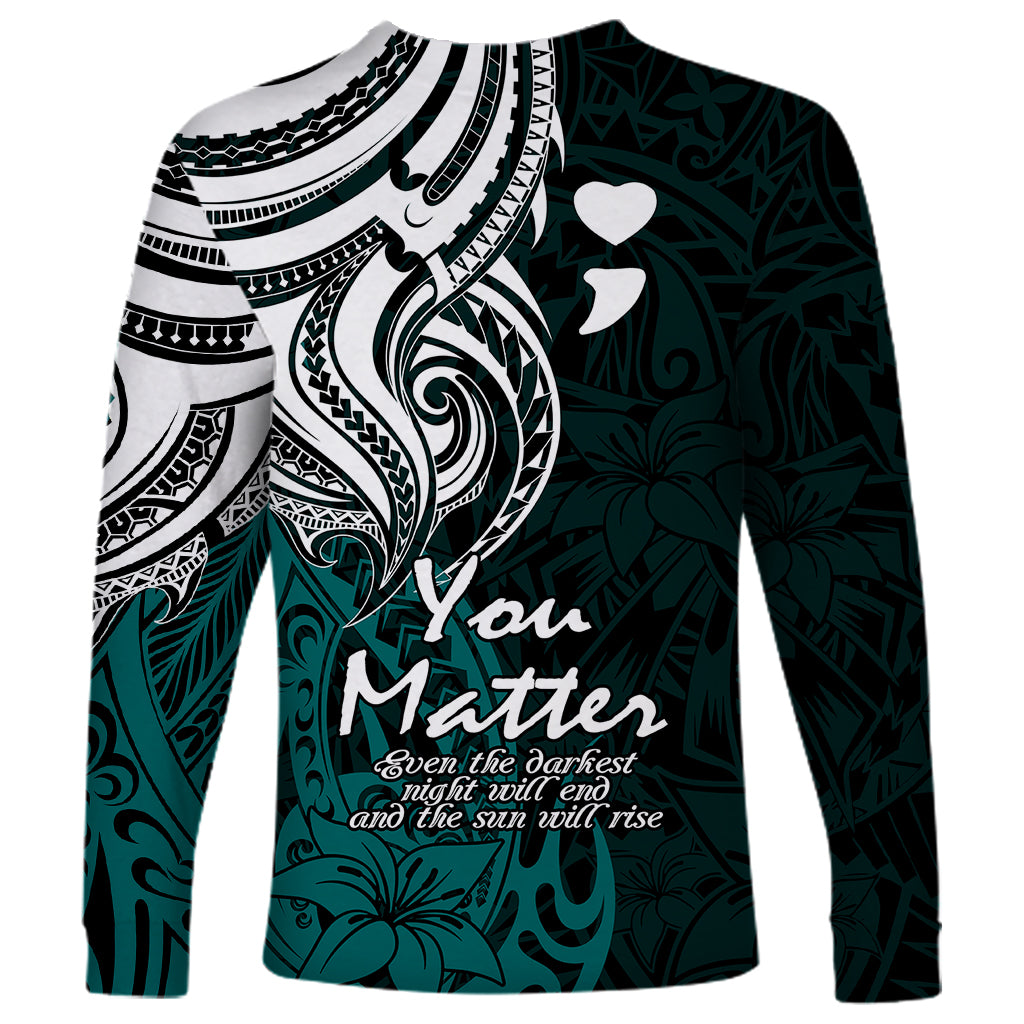 Your Matter Suicide Prevention Long Sleeve Shirt Turqoise Polynesian Tribal LT9 - Polynesian Pride
