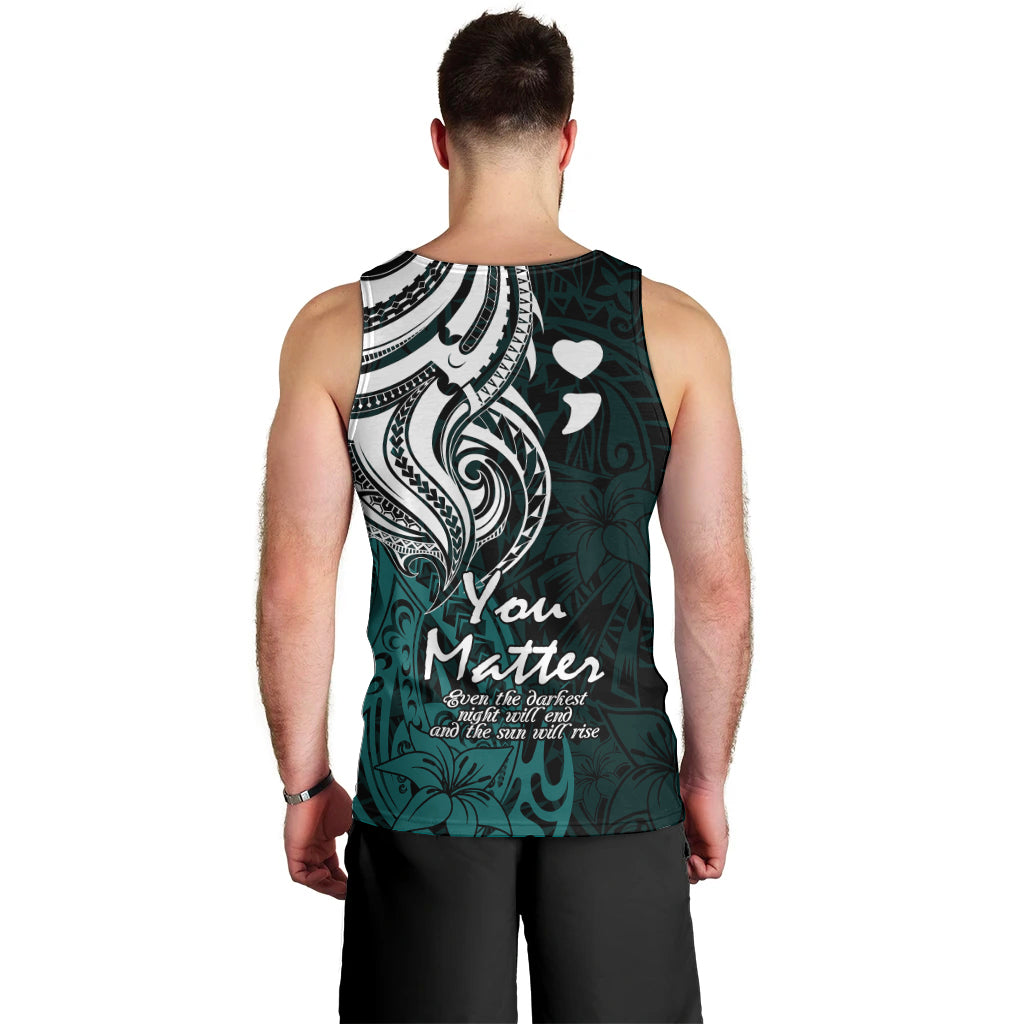 Your Matter Suicide Prevention Men Tank Top Turqoise Polynesian Tribal LT9 - Polynesian Pride