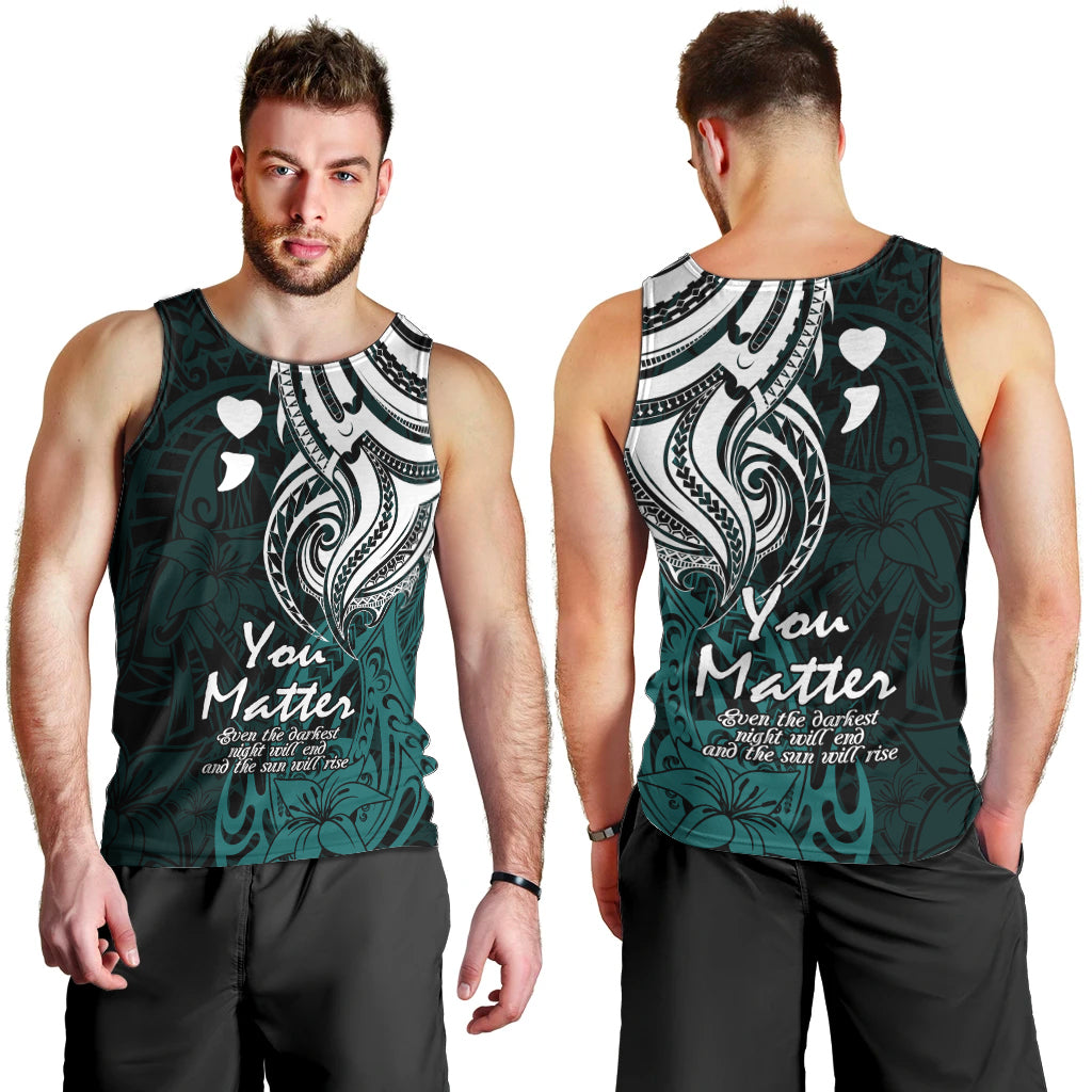 Your Matter Suicide Prevention Men Tank Top Turqoise Polynesian Tribal LT9 - Polynesian Pride