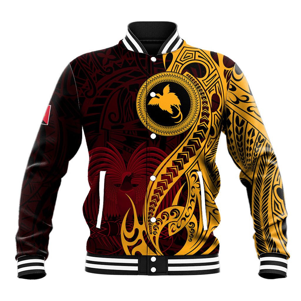 Papua New Guinea Island Baseball Jacket Bird of Paradise with Gold Polynesian Tribal LT9 Unisex Gold - Polynesian Pride