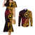 Papua New Guinea Island Couples Matching Mermaid Dress and Long Sleeve Button Shirts Bird of Paradise with Gold Polynesian Tribal LT9 Gold - Polynesian Pride