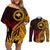 Papua New Guinea Island Couples Matching Off Shoulder Short Dress and Long Sleeve Button Shirts Bird of Paradise with Gold Polynesian Tribal LT9 Gold - Polynesian Pride