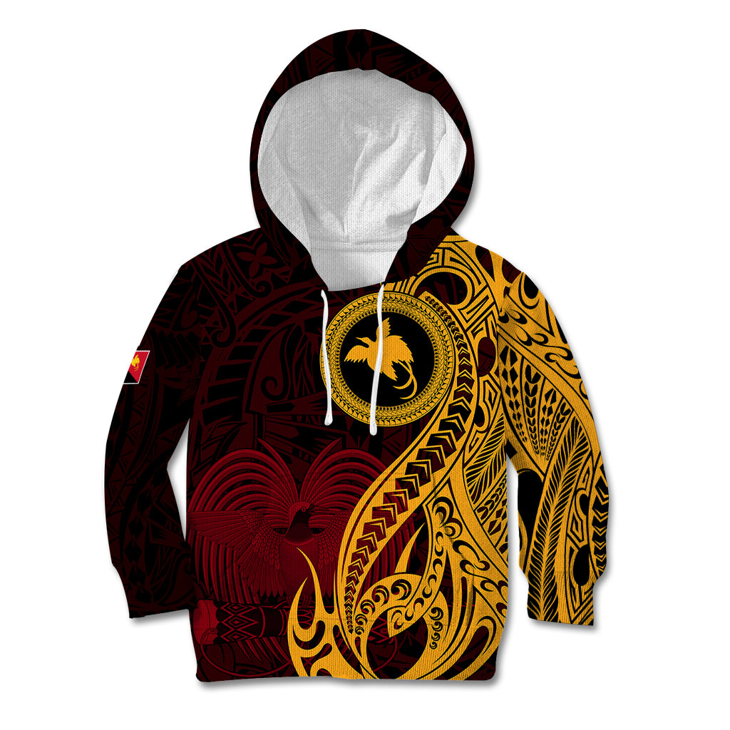 Papua New Guinea Island Kid Hoodie Bird of Paradise with Gold Polynesian Tribal LT9 Hoodie Gold - Polynesian Pride