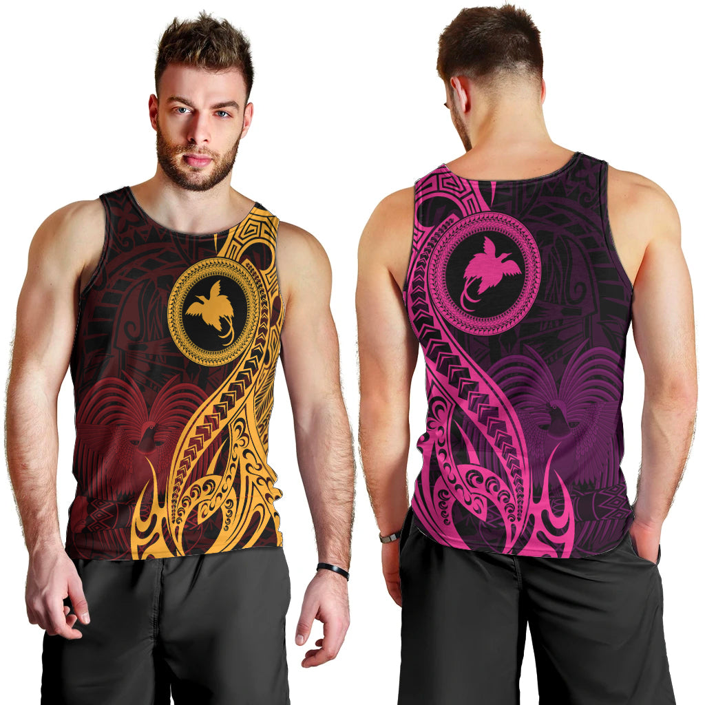 Papua New Guinea Island Men Tank Top Bird of Paradise with Gold Polynesian Tribal LT9 - Polynesian Pride