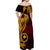 Papua New Guinea Island Off Shoulder Maxi Dress Bird of Paradise with Gold Polynesian Tribal LT9 - Polynesian Pride