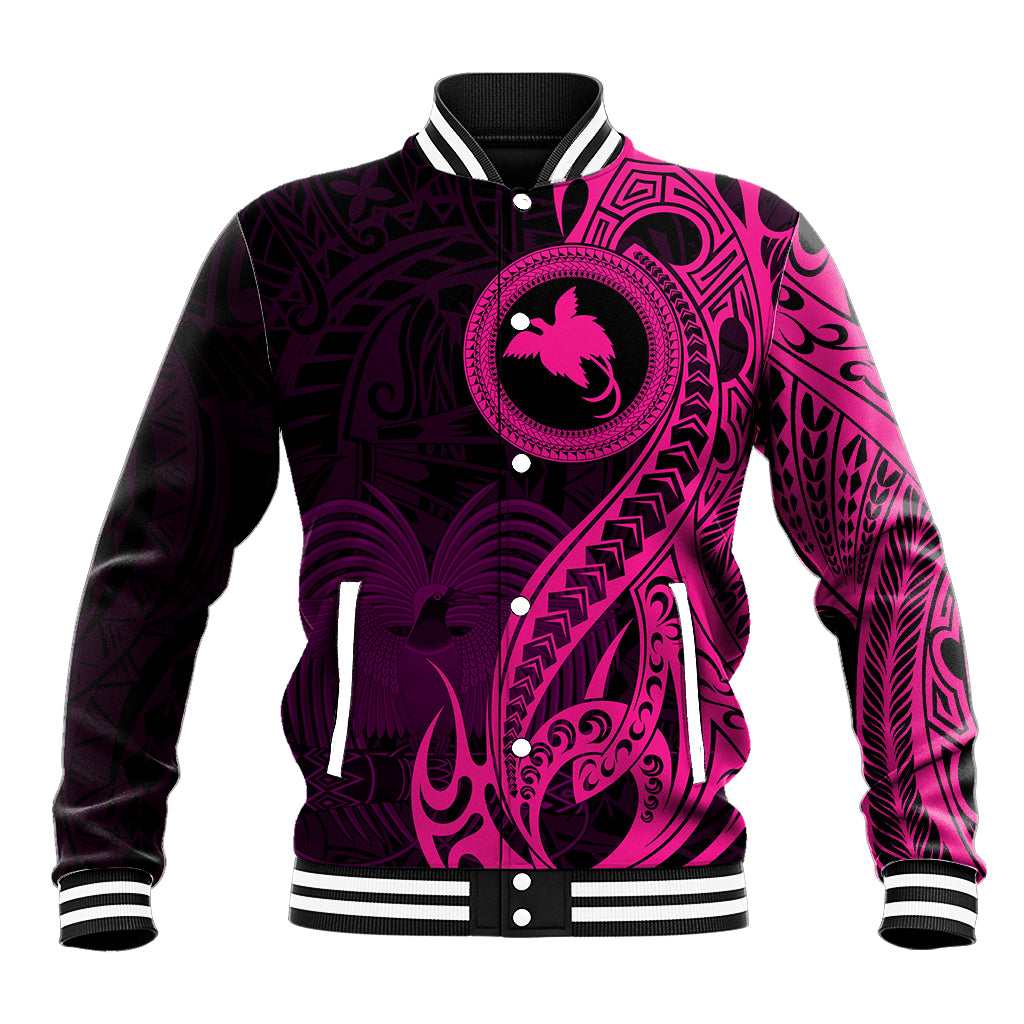 Papua New Guinea Island Baseball Jacket Bird of Paradise with Pink Polynesian Tribal LT9 Unisex Pink - Polynesian Pride