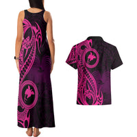 Papua New Guinea Island Couples Matching Tank Maxi Dress and Hawaiian Shirt Bird of Paradise with Pink Polynesian Tribal LT9 - Polynesian Pride