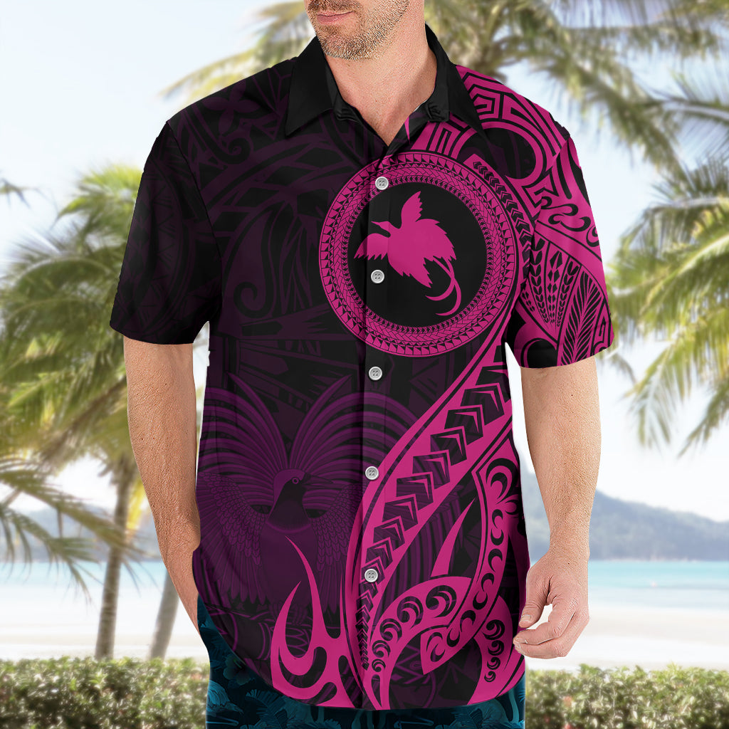 Papua New Guinea Island Hawaiian Shirt Bird of Paradise with Pink Polynesian Tribal LT9 - Polynesian Pride